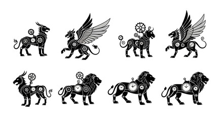 Dynamic steampunk creatures with intricate gears and clockwork details create a powerful and imaginative visual narrative for your modern projects.