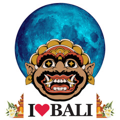 Bali Leak 037balinese mask, balinese art, balinese culture, barongan, leak, bali devil, devil, evil, satanic, horor, t-shirt, t-shirt ilustration, moon, blue moon