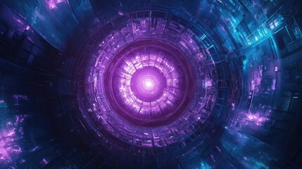Futuristic technology tunnel glowing neon light portal
