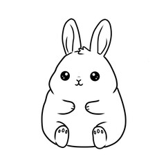 Simple, cute cartoon bunny sitting with large ears and a plump body. Black and white line art vector illustration, great for minimalist children's designs, Easter graphics, or animal icons.