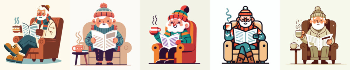 Grandpa reading the newspaper in winter