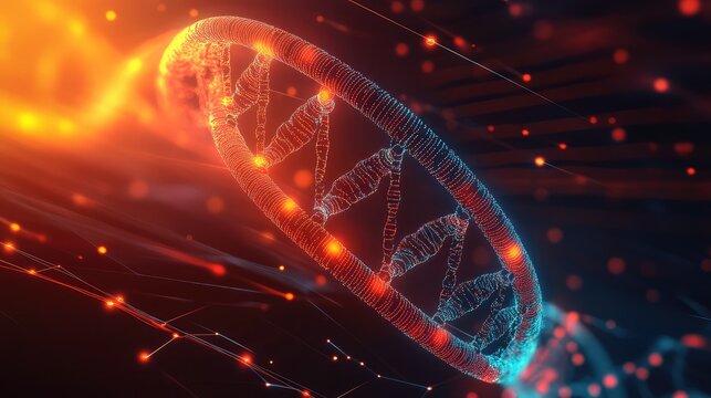 Dna helix analyzing genetic data technology concept