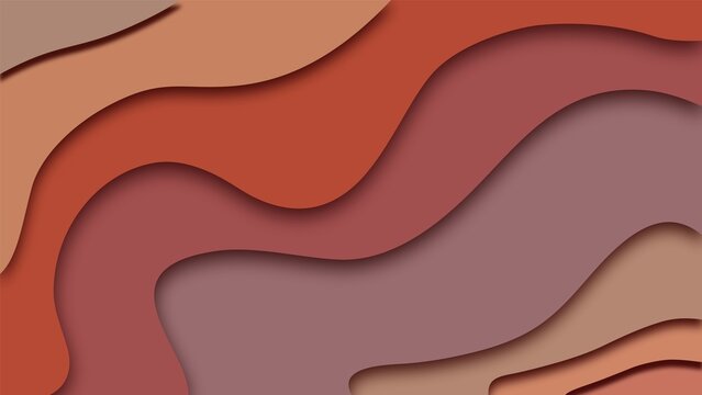 Abstract terracotta color background with wavy lines and paper cut style