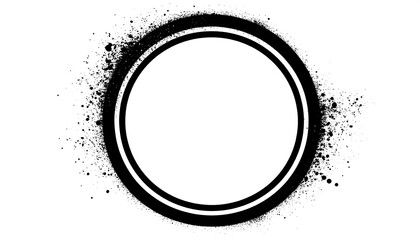 Black circular design features an inner white circle, two black concentric rings, and a textured, speckled outer rim