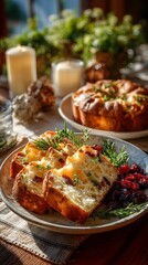 Rustic Delicious Homemade Bread with Warm Inviting Spices and Aromatic Herbs: A Festive Culinary Delight with Vibrant Garnish in Wholesome Comfort Food Setting