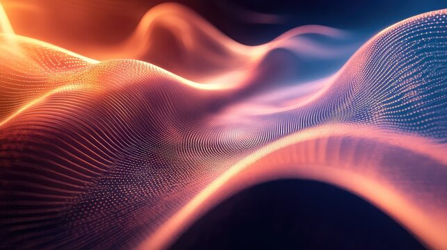 Digital wave presenting glowing particles and abstract landscape - Powered by Adobe