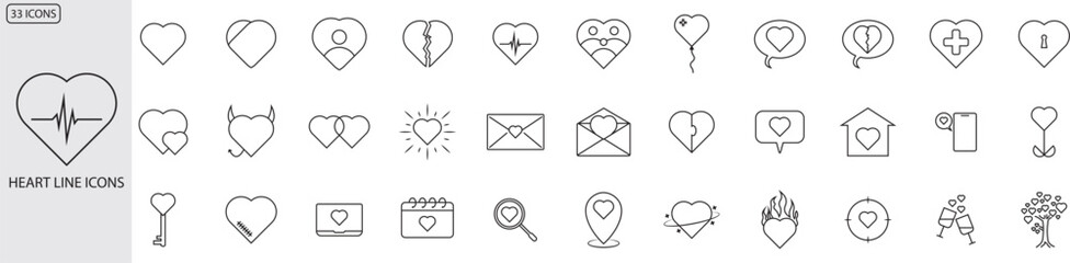 33 heart icon.Heart line icons. love line icons. vektor
