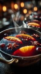 Spiced Mulled Wine: A Holiday Gathering Essential with Autumn Flavors and Steamy Cider Hues for Cozy Winter Celebrations