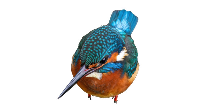 Isolated common kingfisher perching, beautiful Alcedo atthis bird close-up, vivid colors