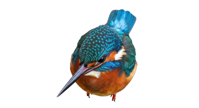 Isolated common kingfisher perching, beautiful Alcedo atthis bird close-up, vivid colors