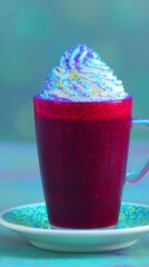 Glittering Beverage with Sparkling Drink and Whipped Cream: A Delicious Decadence with Rainbow Swirls and Magical Colors in an Artistic Culinary Creation