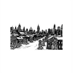 Fototapeta premium Urban winter skyline icons for cityscape design and branding