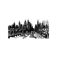 Fototapeta premium Urban winter cityscape icons for architectural design and travel marketing