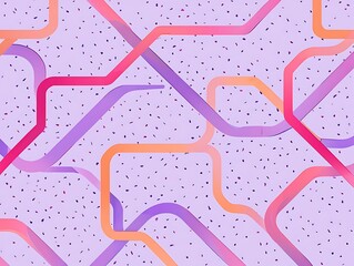 Geometric Shapes Network Connection on Lilac Background Trendy Abstract Design