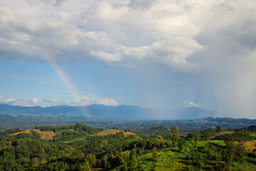 Colorful rainbow in the sky with cloudy, Vivid rainbow