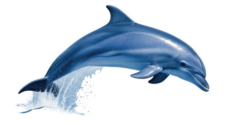 Isolated Bottlenose Dolphin Leaping out of Water, Realistic Illustration for Wildlife Design