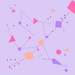 Geometric Shapes Network Connection on Lilac Background Trendy Abstract Design