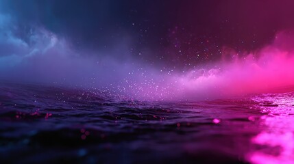 Abstract glowing ocean waves with vibrant neon colors