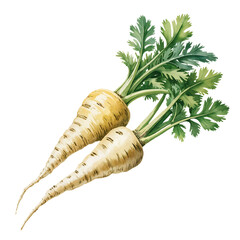 Parsnips with green leaves organic garden Vibrant watercolor