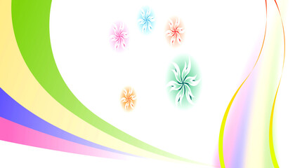 Abstract background with vibrant flowing ribbons and delicate pastel starbursts, a cheerful and modern design perfect for celebrations and joyful themes