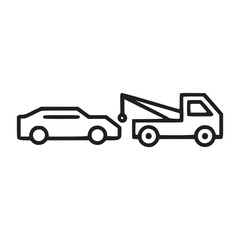 A minimalist line drawing of a car being towed by a tow truck on a white background illustration