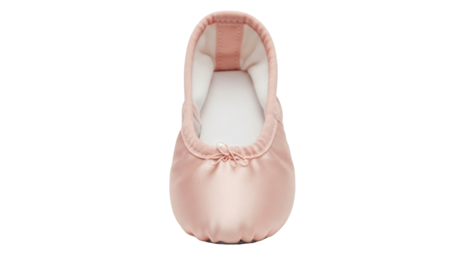 Isolated ballet slipper in pink satin, ballet shoe on seamless background, ballet flats for girl