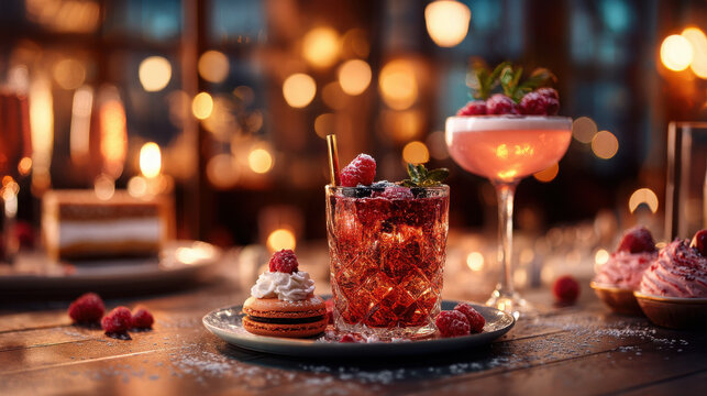 Luxury christmas cocktail celebration festive bar food photography cozy atmosphere nighttime elegance