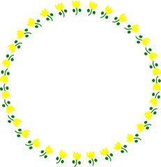 シンプルでかわいいチューリップの円フレーム_メッセージカード等に最適_黃