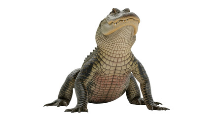 Isolated American alligator showing teeth, standing and looking up, full-body view © Ophelia