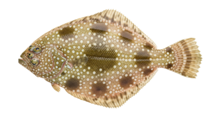 Isolated speckled flatfish flounder halibut with both eyes on same side of its head