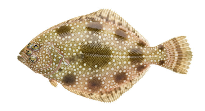 Isolated speckled flatfish flounder halibut with both eyes on same side of its head