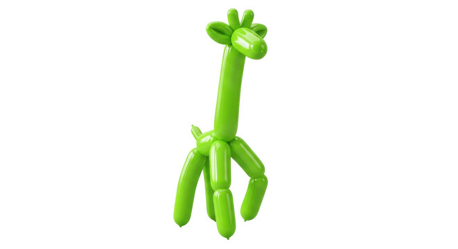 Isolated green balloon animal giraffe standing with long neck and small ears, playful nature