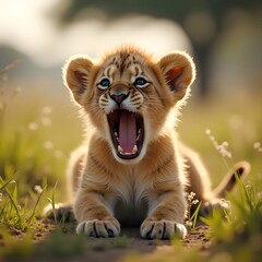 Obraz premium lion cub in the grass