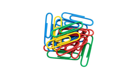 Isolated heap of colorful paper clips for organizing office documents and paperwork
