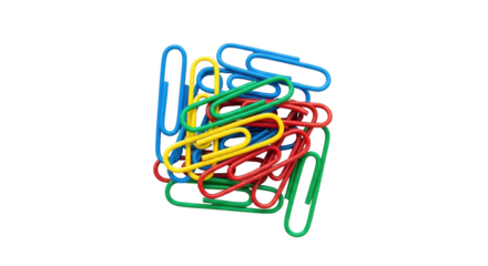 Isolated heap of colorful paper clips for organizing office documents and paperwork
