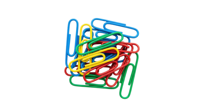 Isolated heap of colorful paper clips for organizing office documents and paperwork