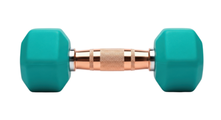 Isolated Teal dumbbell with a textured metallic handle for strength and fitness training