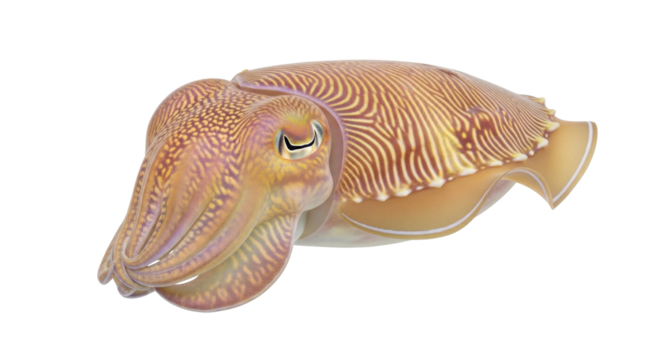 Isolated marine cuttlefish animal, aquatic mollusk with unique color changing ability
