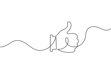Fototapeta premium Hand thumbs up continuous line drawing of like hand minimalist outline style