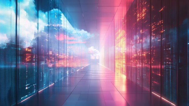 Cloud data internet computing servers in futuristic corridor - Powered by Adobe