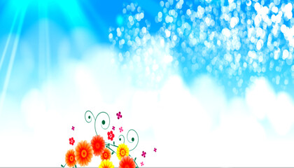 Vibrant Spring Floral Arrangement with Butterflies Against a Bright, Sunny Sky