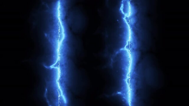 Blue Lightning Overlay Loop, Electric Energy Bolt Effect on Black Background 4K