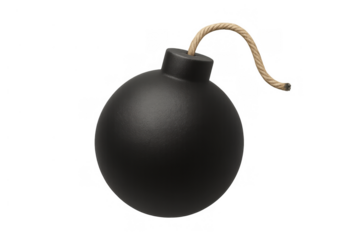 Round cartoon bomb with a fuse, representing danger, explosion, and an urgent deadline on transparent background