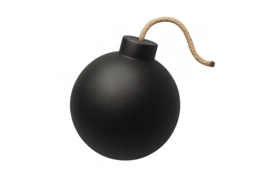 Round cartoon bomb with a fuse, representing danger, explosion, and an urgent deadline on transparent background