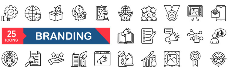 Branding icon set. icon set vector illustration concept for marketing, product, brand, strategy, value, social, loyal, client, motto, collection, innovation, target