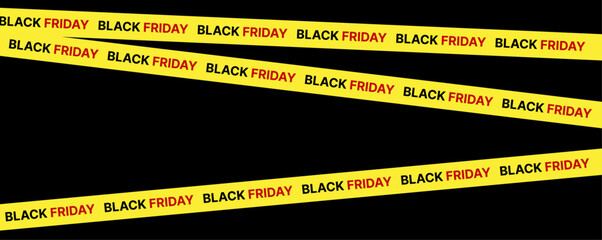 Yellow ribbon with the inscription Black Friday on a dark background.Crossed ribbons.Big sale,vector illustration.Graphics element for banner, poster.