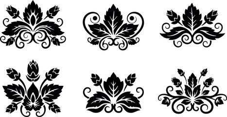 Fototapeta premium Decorative floral vector elements with black leaf motifs for elegant design and ornamental patterns in graphic projects