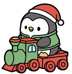 Penguin Riding Christmas Train – Cute Winter Clipart