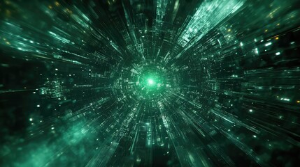 Digital data stream traveling through dynamic cyberspace tunnel