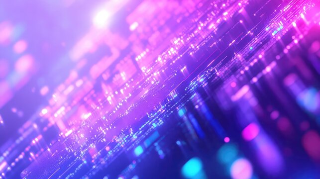 Digital data flowing on futuristic glowing circuit board